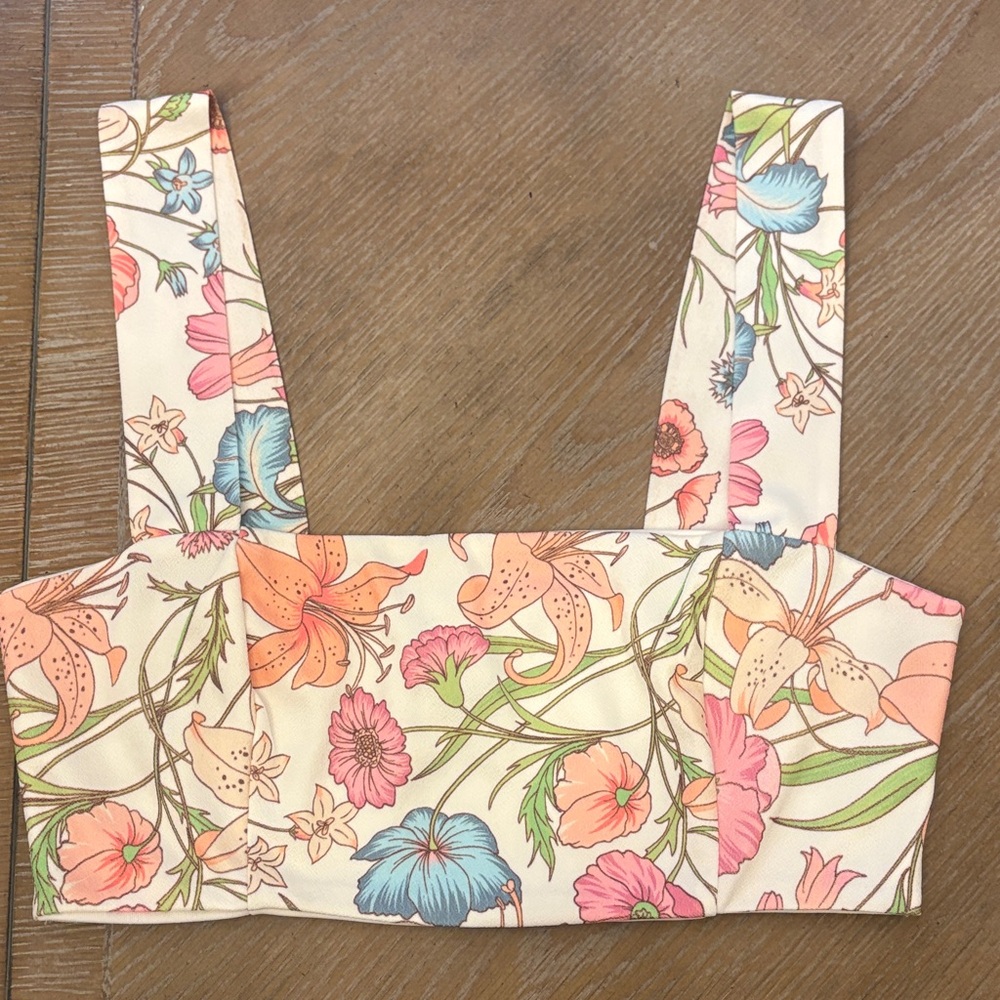 Forever 21 Floral Crop Top with Peach and Blue Hues